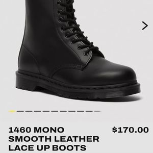 NWOT 1460 Dr. Martens Mono Smooth Leather Black Lace Up Boots, Mens 8; Ladies 9